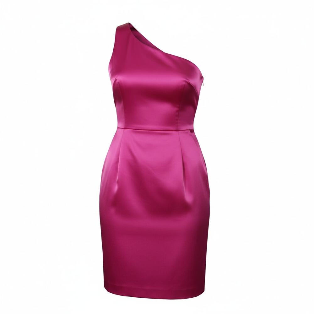 Badgley Mischka Hot Pink One Shoulder Party Dress Size 2 - Picture 3 of 8